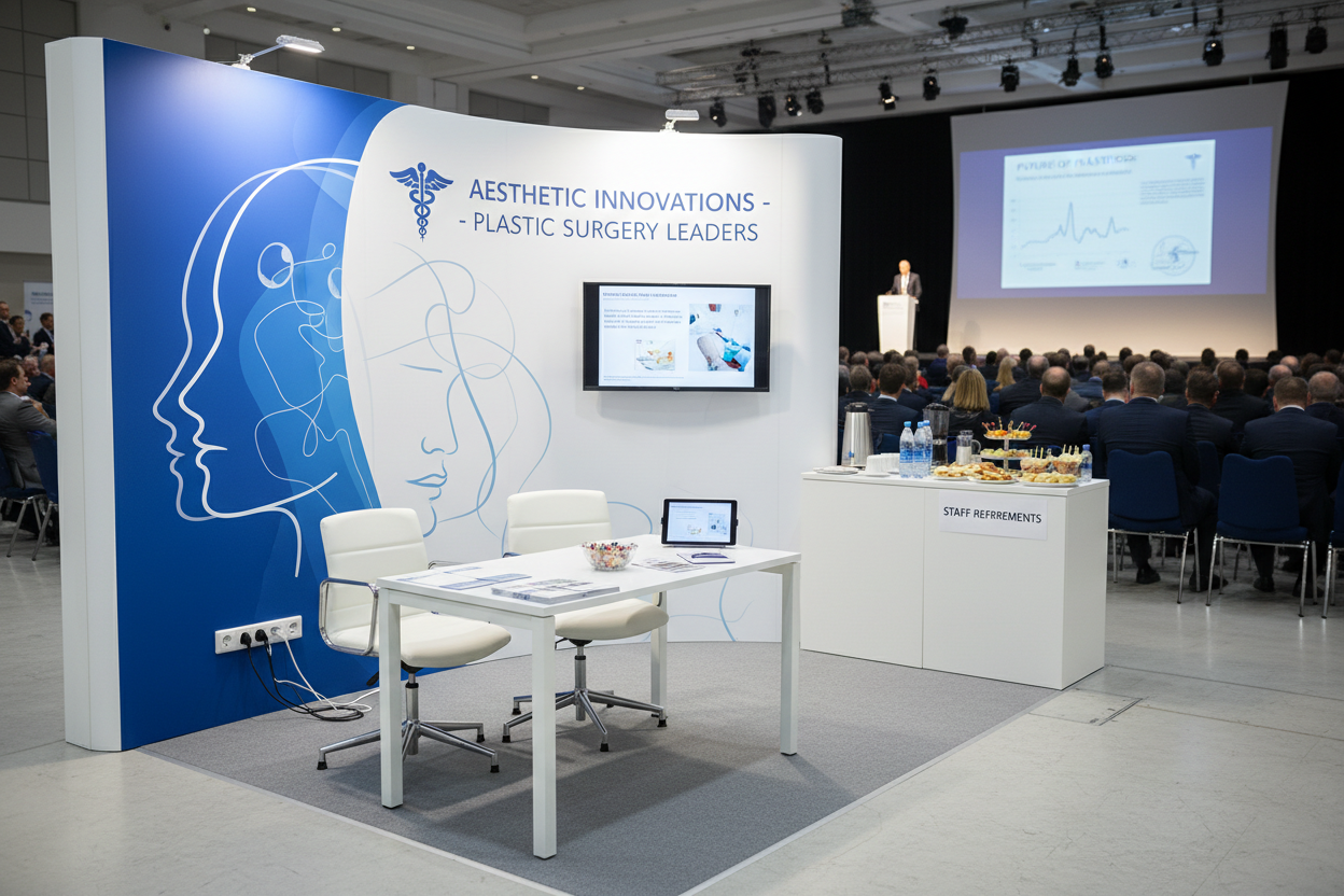 trade sponsorship at medical (plastic surgery) annual scientific congress of
Exhibition booth and industry symposium which includes:				
•  Booth (3m x 2m)
•  Power outlet
•  Table and chairs
•  Food and beverages for 2 staff]
- Industry symposium